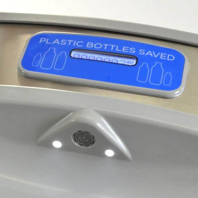 Plastic Bottles Saved digital counter on a water bottle refill station