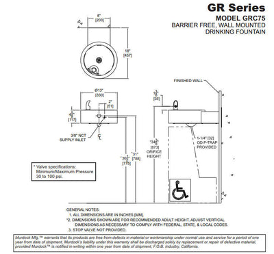 GRC75 Series Wall Mounted Drinking Fountain