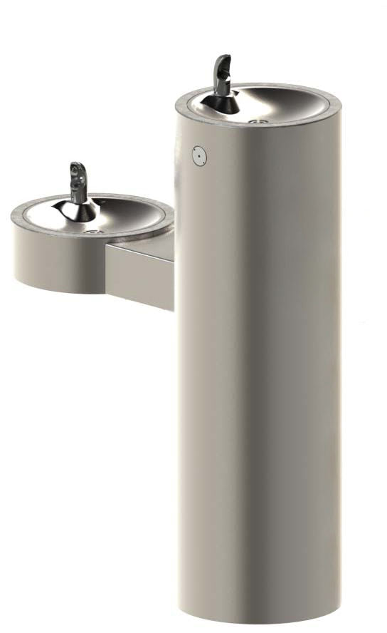 GRM45 Series Bi-Level, Pedestal Mounted, Round, Barrier-Free Outdoor Drinking Fountain made from durable stainless steel