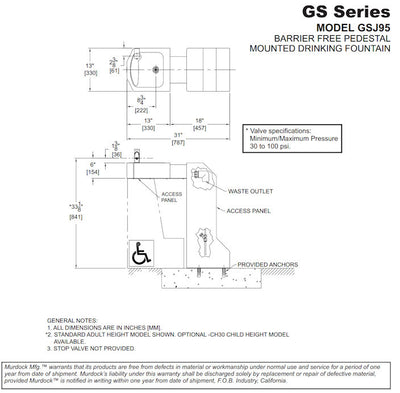 GSJ95 Series Pedestal Mounted Square Barrier Free Drinking Fountain