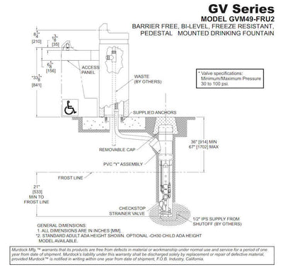 GVM49 Concrete Bi-Level Barrier Free Pedestal Mount Square Drinking Fountain