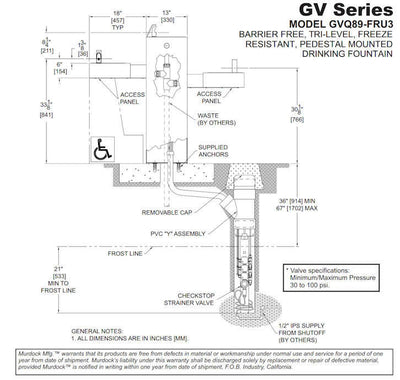 GVQ89 Concrete Tri-Level Barrier Free Pedestal Mount Square Drinking Fountain