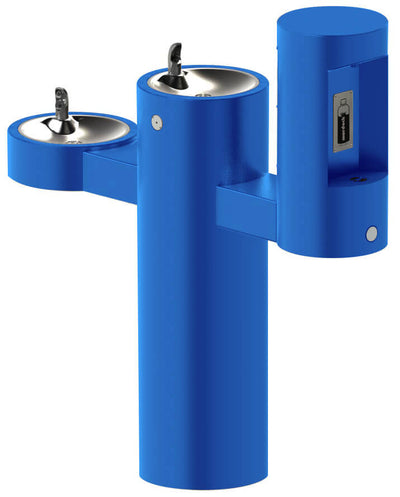 GYV Series Pedestal Mounted Bi-Level Drinking Fountains with Bottle Filler on Arm