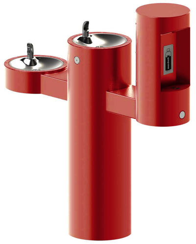 GYV Series Pedestal Mounted Bi-Level Drinking Fountains with Bottle Filler on Arm