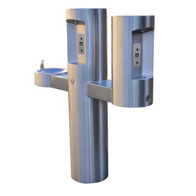 GYW Series Pedestal Mounted Bottle Filler with Barrier-Free Drinking Fountain and Bottle Filler on Arm