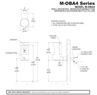 M-OBA4 Bottle Filler on Arm with Sensor and Push Button