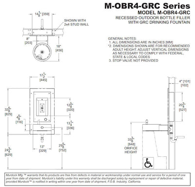 M-OBR4-GRC Recessed Bottle Filler with Sensor & Push Button and Drinking Fountain on Arm