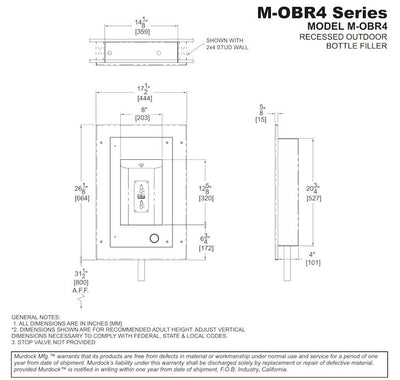 M-OBR4 Wall Mounted Recessed Bottle Filler with Cover Plate, Sensor and Push Button