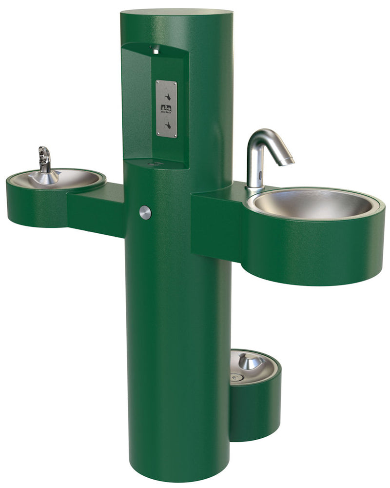 GWQ85 Series Pedestal Mounted Bottle Filler with Drinking Fountain and Washing Station